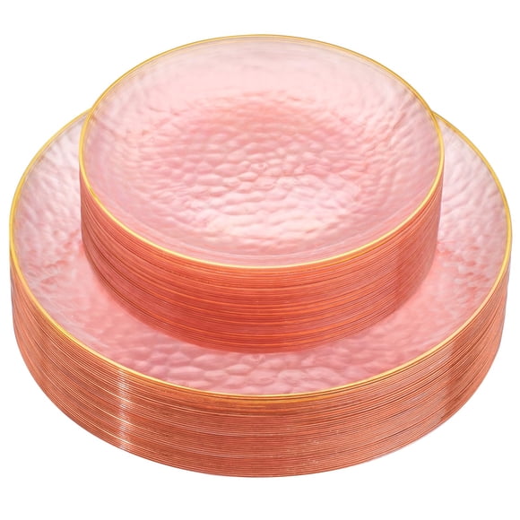 Platos de plástico Rubtlamp rosa con borde dorado, 60 unidades, para fiestas
