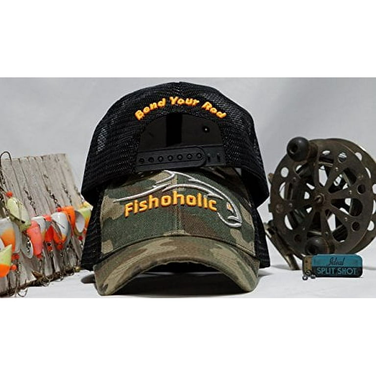 Fishoholic Camo Baseball Snapback Fishing Hat Silver Orange Logo on Front  and Bend Your Rod on Back. Fishaholic Registered Trademark. Fly Fish for  Bass Trout in Fresh or Saltwater. (Snap-Camo) 