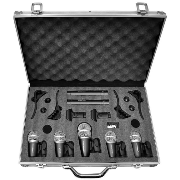 New Pyle Pro PDKM7 7 Piece Microphones Wired Drum Kit w/Mounting Accesories Case