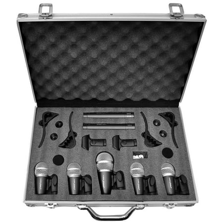 New Pyle Pro PDKM7 7 Piece Microphones Wired Drum Kit w/Mounting Accesories+Case