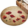 thumbnail image 2 of Small Round Rug 3Ft, Red Poppy Flowers Non-Slip Washable Circle Rugs Carpet, Vintage Country Floral Plant Indoor Outdoor Rug Floor Mats Throw Runner for Bedroom Living Room Bathroom, 2 of 8