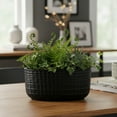 thumbnail image 6 of Jewel Ceramic Low Oval Pot with Embossed Lattice Design, 6 of 9