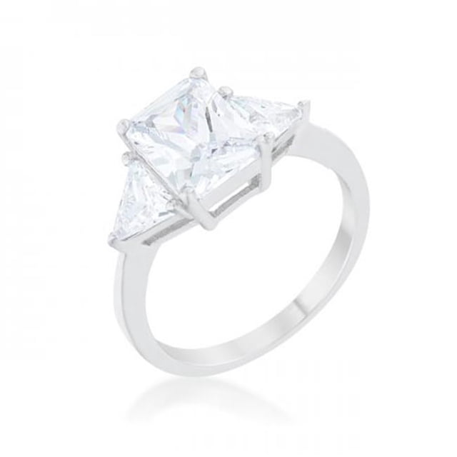 Classic Rhodium Engagement Ring, Clear - Size 9