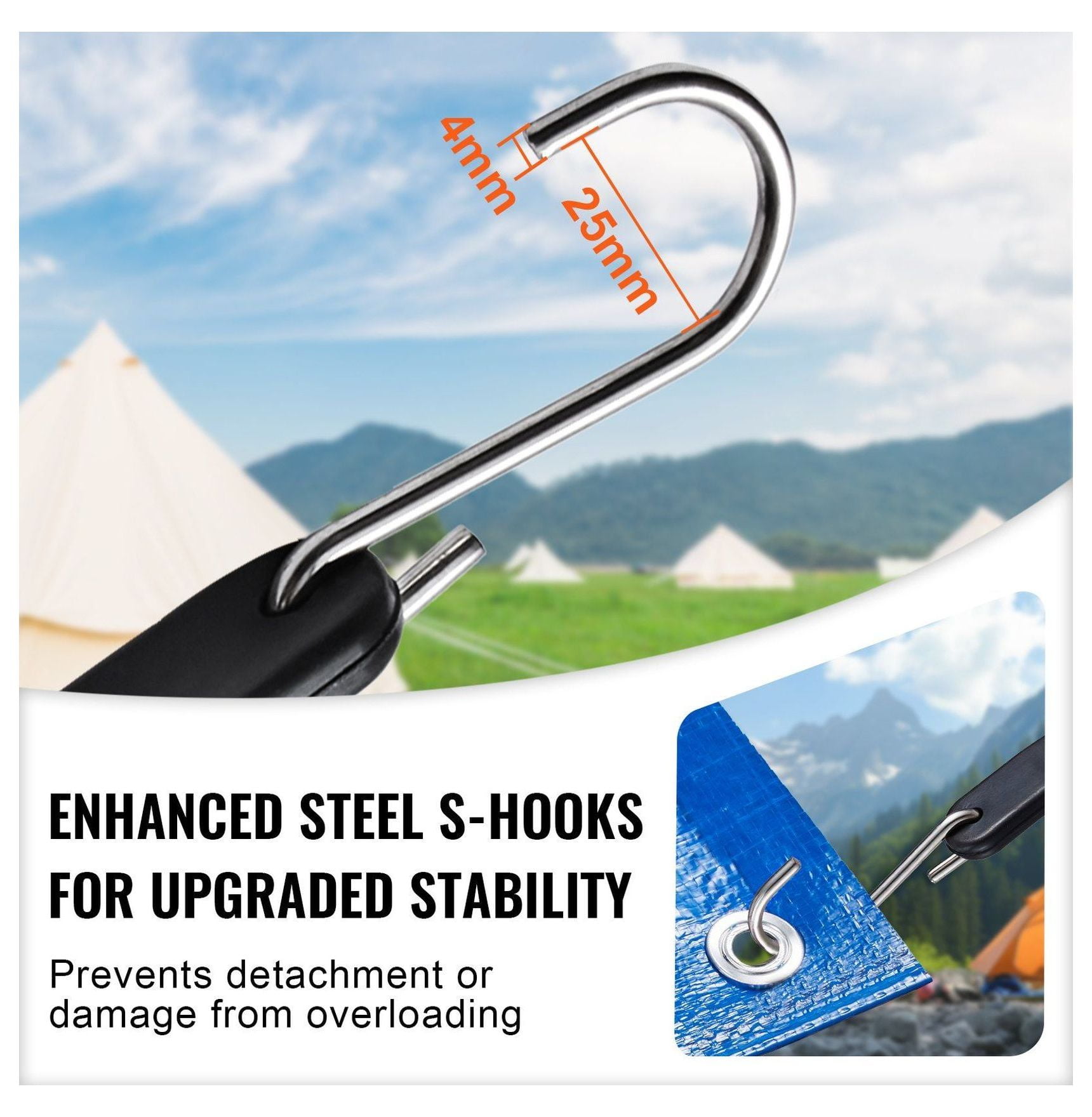 50 Pcs Bungee Cords 19.8mm Heavy Duty - S-Hook Straps for Storage & Transport