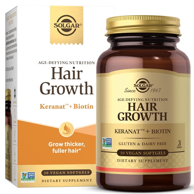 Suplemento Solgar para el crecimiento del cabello más grueso y grueso, 30 porciones