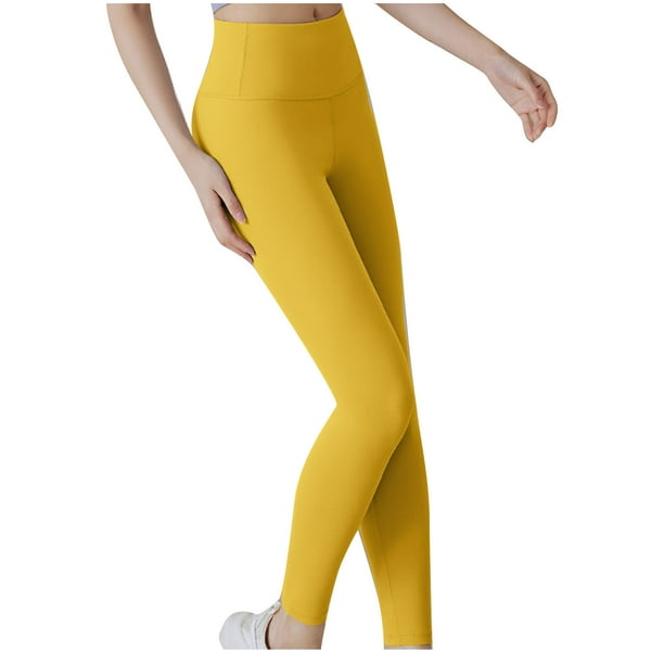 Clearance Under $5 Clothing,Fitness Sports Stretch High Waist Skinny Sexy  Yoga Pants With Pockets Yellow M 
