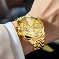 thumbnail image 6 of OLEVS Chronograph Watches for Men Business Dress Analog Quartz Gold Plated Stainless Steel Moon Phase Waterproof Luminous Date Luxury Mens Wrist Watches Reloj Para Hombre, 6 of 15