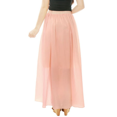 Unique Bargains Women Pleated Elastic Waist Flowy Boho Maxi Skirt Pink ...
