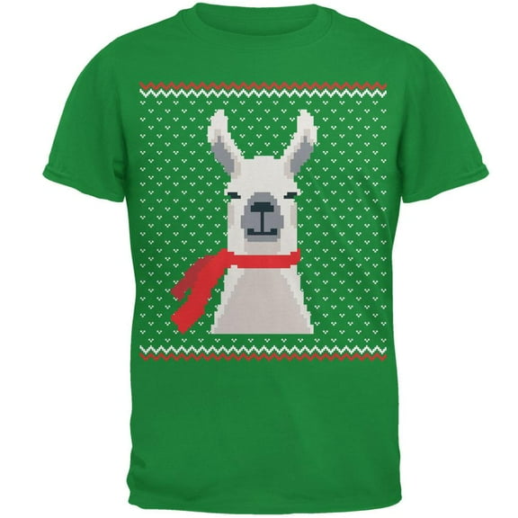 Ugly Christmas Sweater Big Llama Irish Green Adult T-Shirt - Small