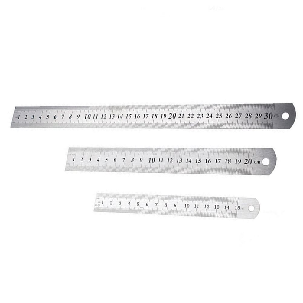Students Ruler Set of 3 Rulers Stainless Steel Marking Ruler Double-sided Scale 