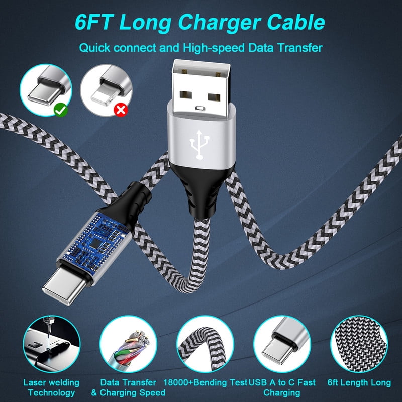 QC 3.0 Fast Wall Charger Block, 18W Phone Charger with 6FT Type-C Cable, Power Adapter Compatible with iPhone 17/16/15 Pro Max iPad Pro Galaxy S26 Android,White