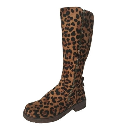 

Wesracia Boots For Women Winter Boots Side Zipper Women s High Bottom Print Leopard Boots Boots Top Flat Fashion Women s Boots