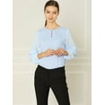 thumbnail image 3 of INSPIRE CHIC Top de la blusa de la oficina del trabajo del cuello del ojo de la cerradura de las mangas largas semi transparentes de la gasa elegante de las mujeres Azul claro L, 3 of 6