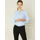 thumbnail image 3 of INSPIRE CHIC Top de la blusa de la oficina del trabajo del cuello del ojo de la cerradura de las mangas largas semi transparentes de la gasa elegante de las mujeres Azul claro L, 3 of 6