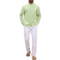 thumbnail image 2 of INSPIRE CHIC Men's Cuban Guayabera Shirt Long Sleeve Button Down Casual Summer Beach Shirts M Light Green, 2 of 5
