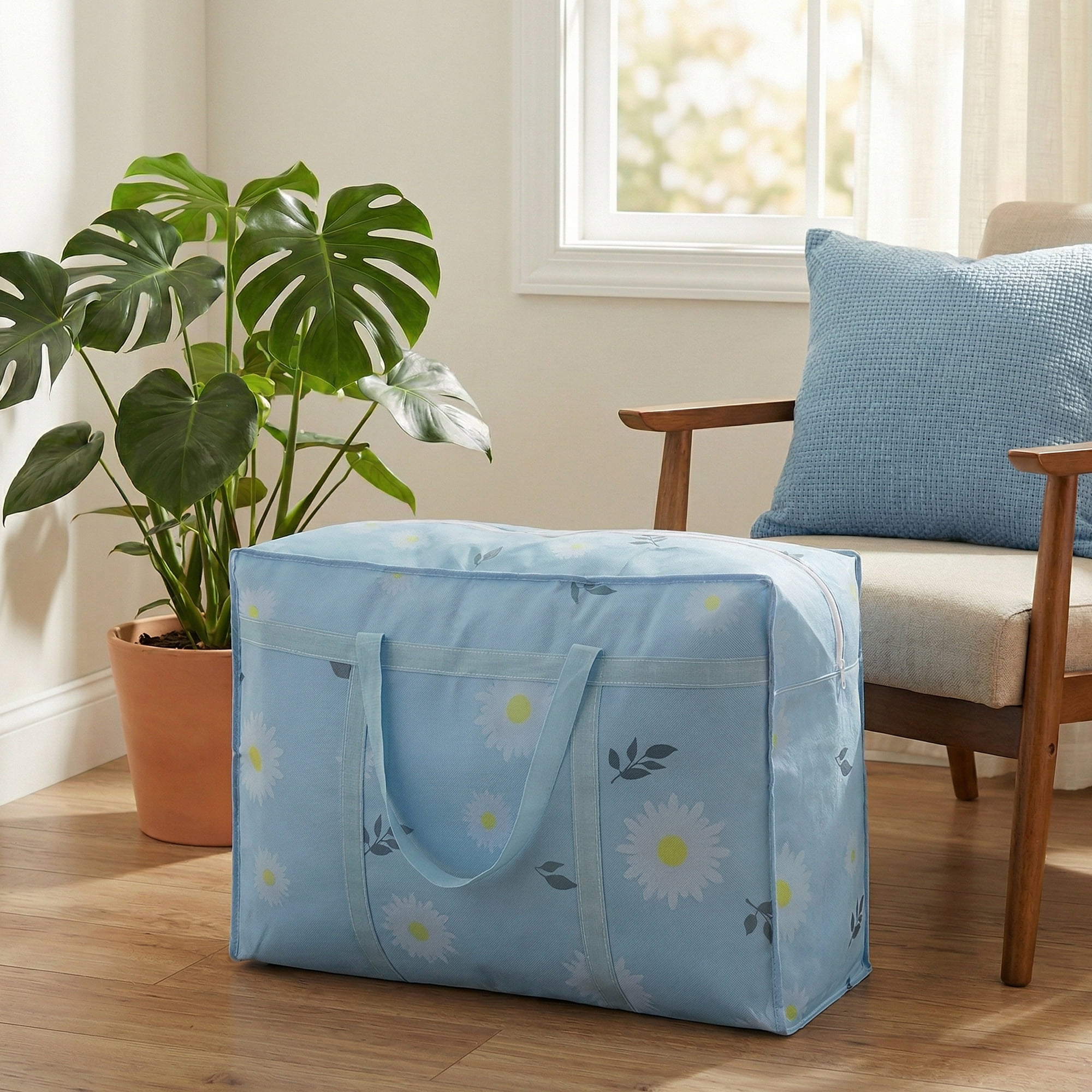 Unique Bargains Foldable Storage Bags for Organizing Livingroom Blue 26.4"x9.8"x19.7"