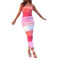 thumbnail image 5 of Coduop Women Color Block Strapless Bodycon Maxi Dress Sleeveless Ribbed Knit Tube Long Dresses, 5 of 6