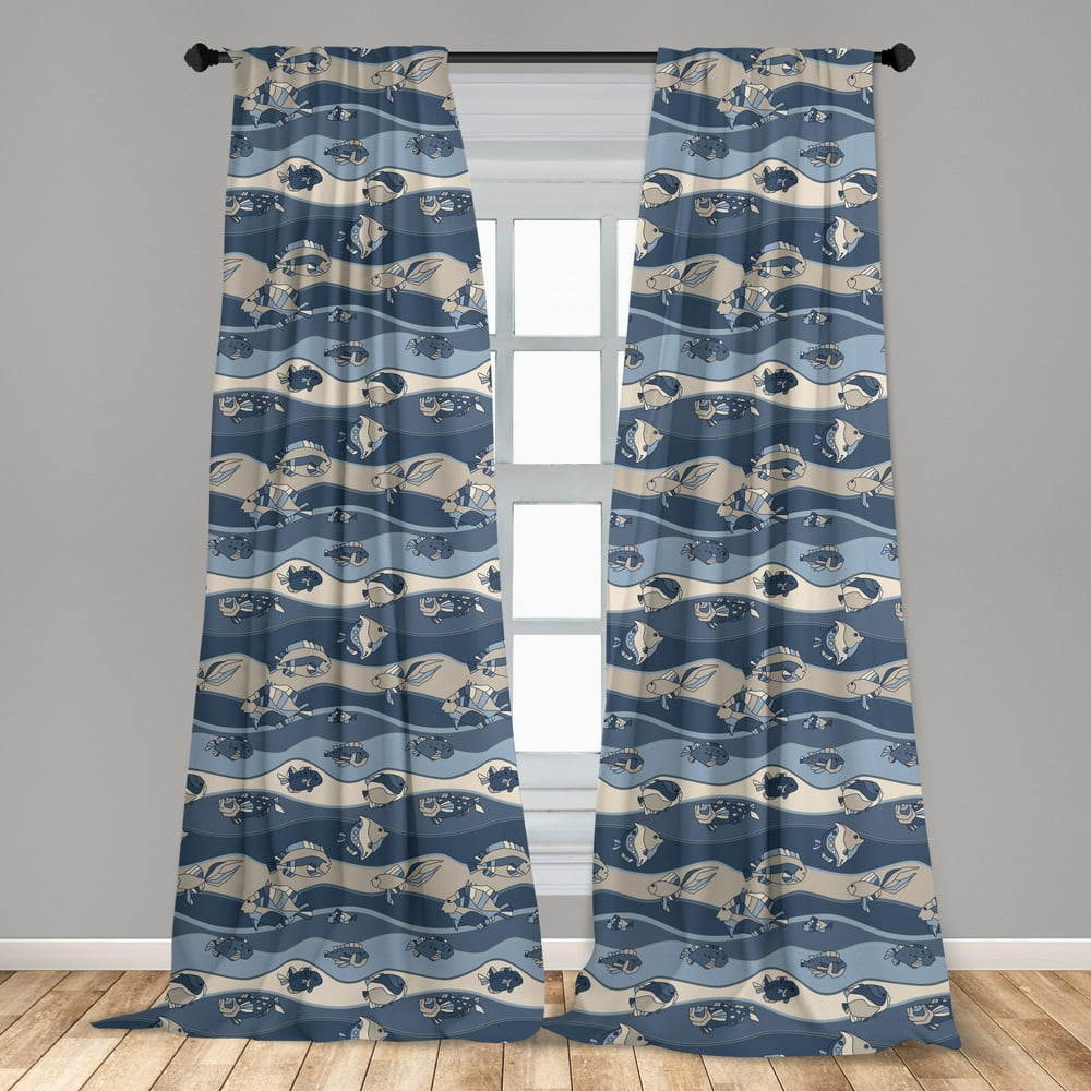 Fish Curtains 2 Panels Set, Inspired Geometric Aquarium Geometric