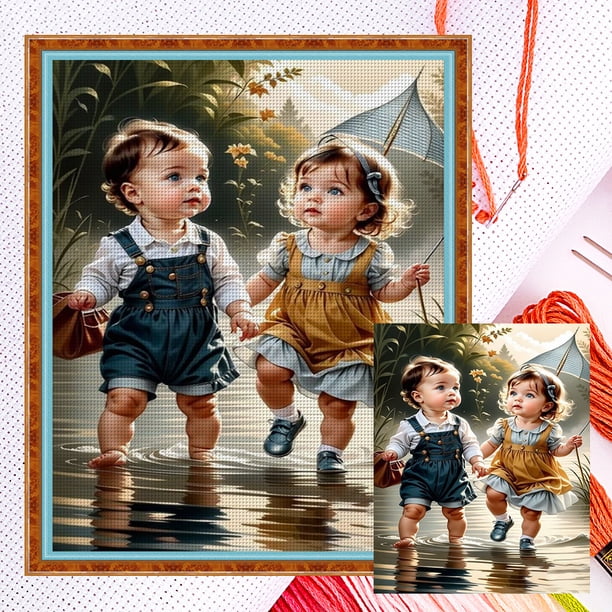 Hilo Algodón Ecológico Bordado Punto Cruz Niña Contada 11CT 40x50cm