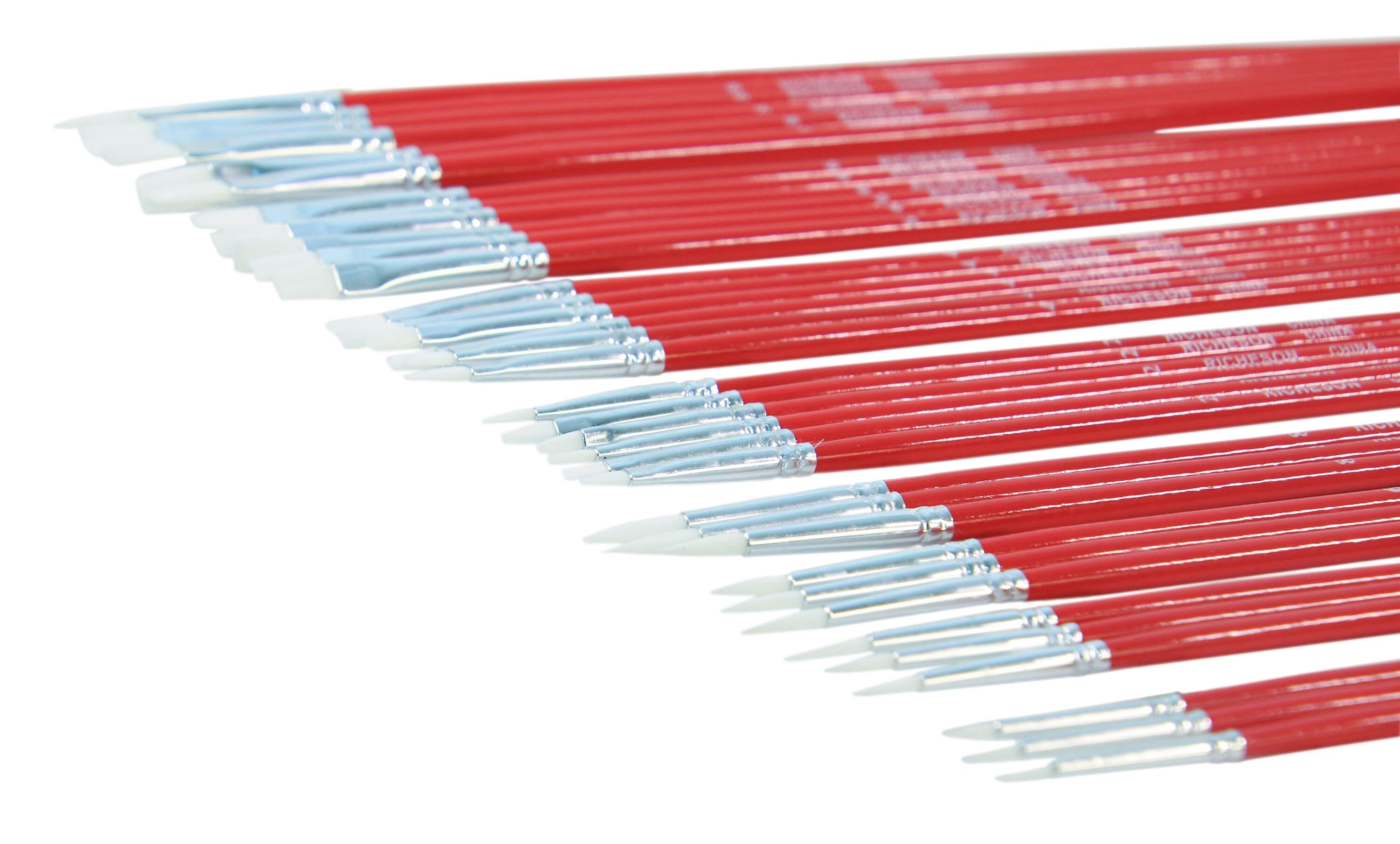 Jack Richeson White Synthetic Brush Classroom Pack, Assorted Brush Types, Long Handle, Assorted Sizes, Pack of 36