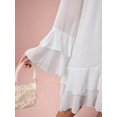 thumbnail image 3 of White Flare Sleeve Ruffle Hem Mini Dress with Tie Neck and Tiered Skirt, 3 of 30