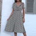 thumbnail image 4 of Vestido de manga corta con volantes y cuello en V con estampado floral informal de moda de verano para mujer Fridja  bnh1678, 4 of 9