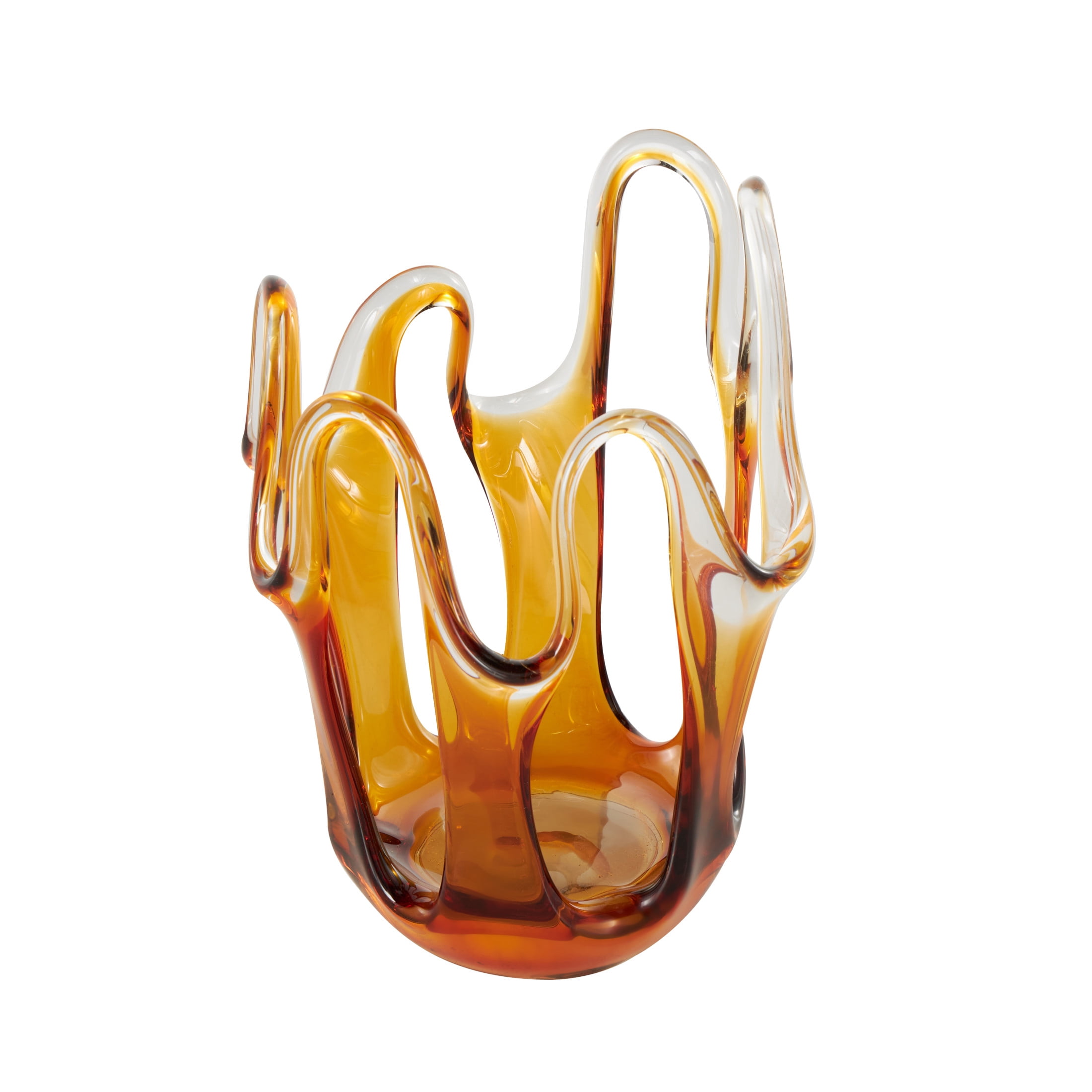 DecMode 10" Abstract Ombre Orange Glass Vase with Wavy Oval Cutouts