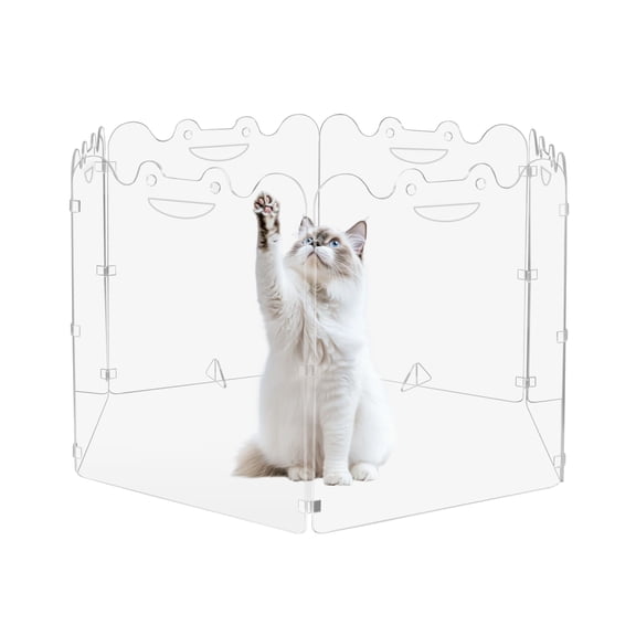120in Acrylic Dog Playpen 6 Panel, Clear Freestanding Pet Gate for House with Handles, Folding Transparent Indoor Barrier for Doorways Stairs Puppies Cats Rabbits