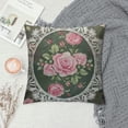 thumbnail image 2 of Rose Pattern Throw Pillow Case Cushion Cover Lace Frame with A Linen for Couch Bed Sofa Car, 2 of 5