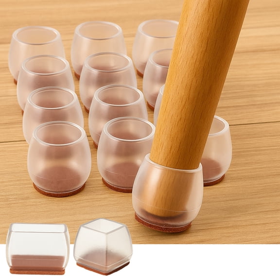 Silicone Chair Leg Protectors with Thickened Felt Pads, Round Clear Furniture Floor Protectors, Non-slip Chair Leg Caps for Hardwood Floors, Noise-Reducing Chair Leg Covers, 16 Pack (0.79")