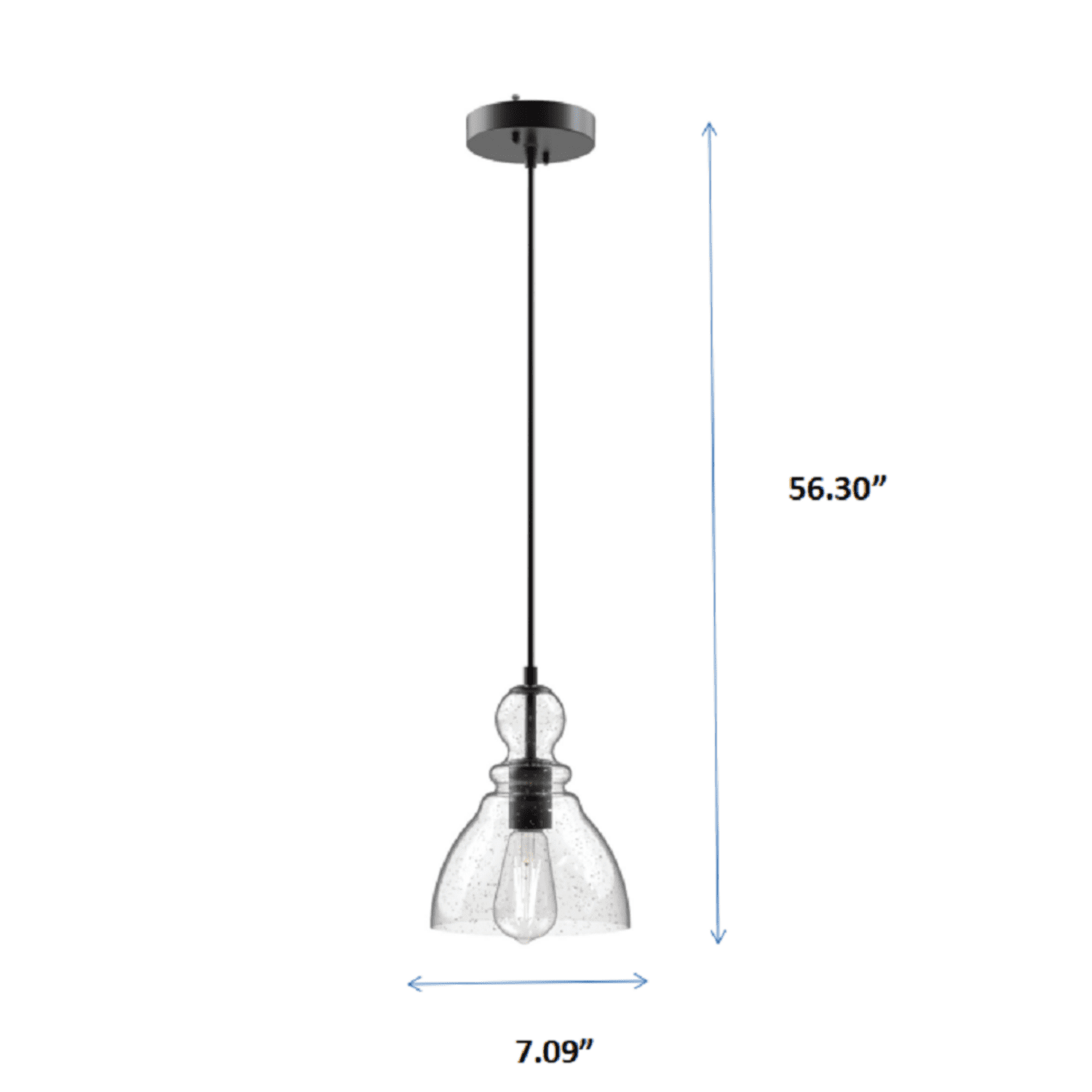 Better Homes & Gardens 56” Height Adjustable Black Pendant Ceiling Light, Metal Base Glass Shade CA