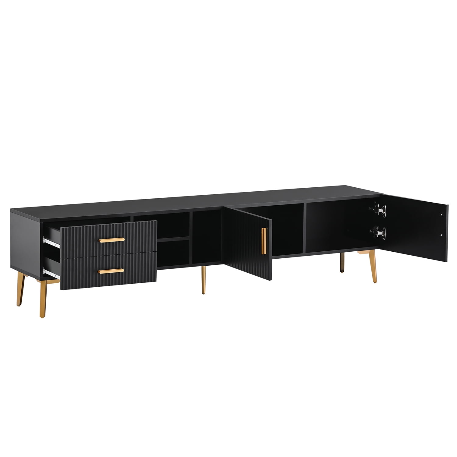 Kadyn Modern Entertainment Center, MDF TV Stand with 5 Champagne legs, Entertainment Center TV Console for TV up to 77", Black