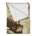 thumbnail image 2 of Japanese Dragon Soft Flannel Fleece Throw Blanket, Antique Paper Style Grunge Backdrop with Old, Cozy Plush for Indoor and Outdoor Use, 50" x 60", Brown Yellow Beige, by Ambesonne, 2 of 5