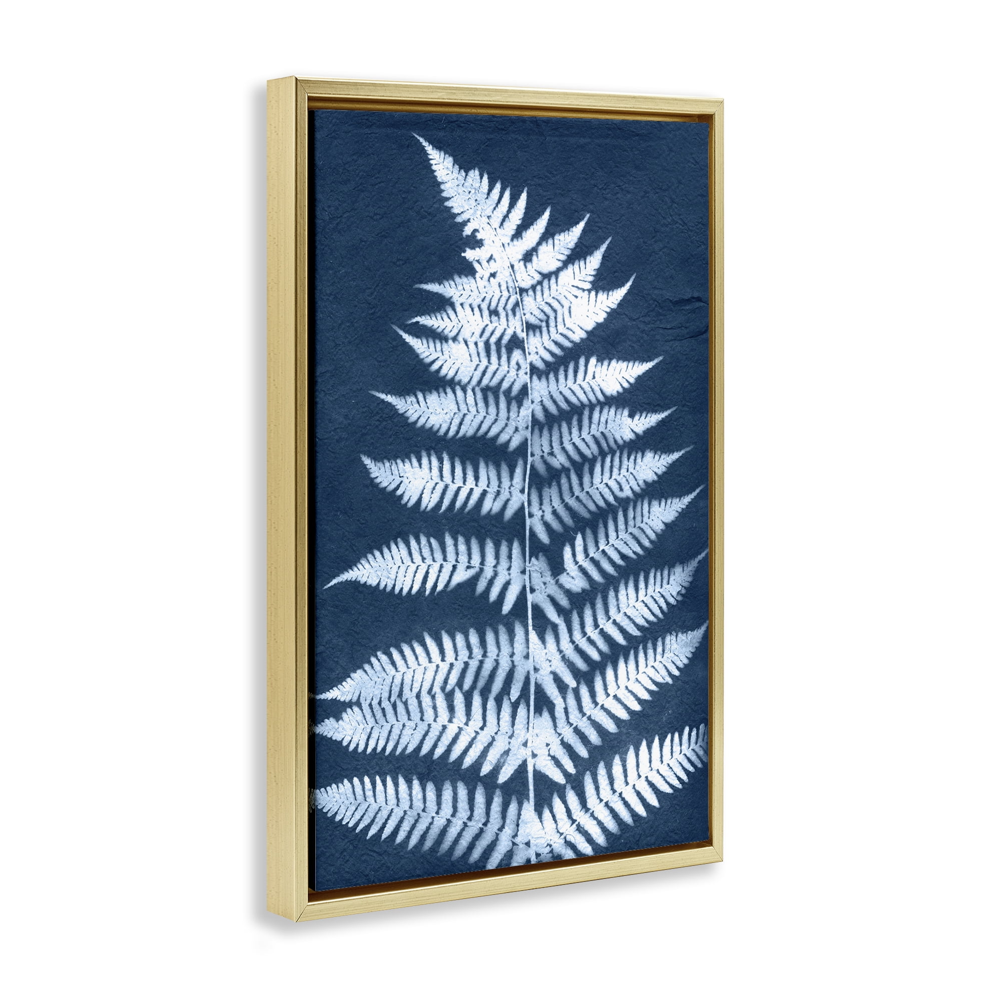 Stupell Industries Forest Fern in Blue Botanical & Floral Painting Gold Floater Framed Art Print Wall Art, 17 x 25