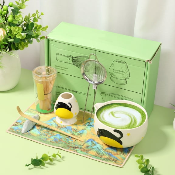 Ikoopy 7Pcs Ceramic Matcha Set Easy to Use Matcha Tea Kit Good Mixing Effect Tea Making Kit Easy to Clean Suitable for Party Picnic