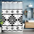thumbnail image 6 of No Hook Shower Curtain with Snap in Liner, Black Aztec Ethnic Style Waterproof Bath Curtain Double Layers with See Through Top Window, Tribal Abstract Art Hotel Shower Curtains 48x72in, 6 of 9