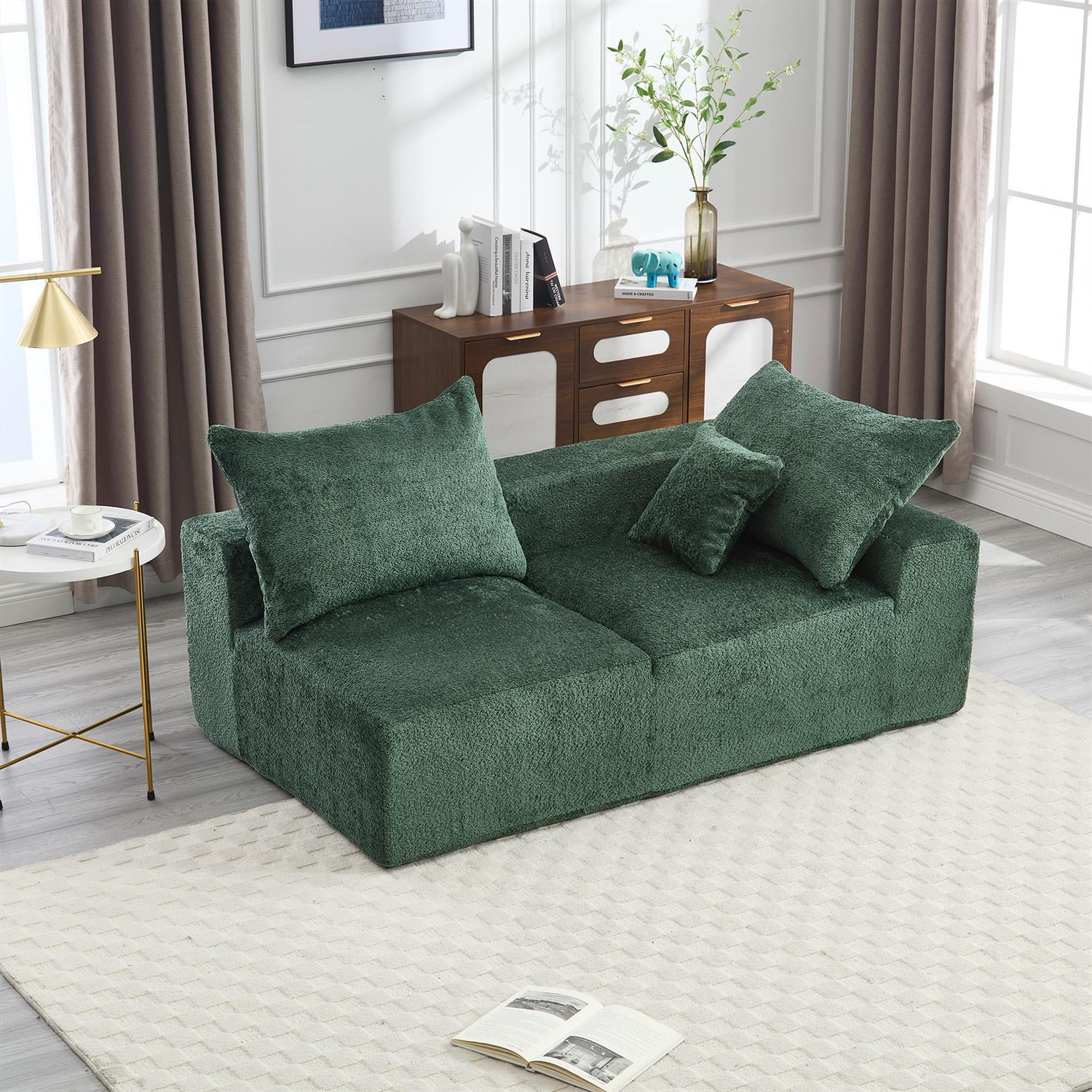 Demi Bonn 67" Premium Fabric Sofa, Cozy 2-Person Couch for Living Room and Office, Comfort Style Lazy Leisure Seat, Green