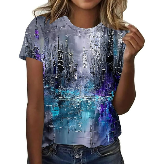 UANWENN T-shirts Tendance pour Femmes à Manches Courtes, Col Rond, Imprimés Graphiques pour le Printemps et l'Été, Paire avec Jeans pour un Style Décontracté, Chemises d'Entraînement Confortables pour Femmes