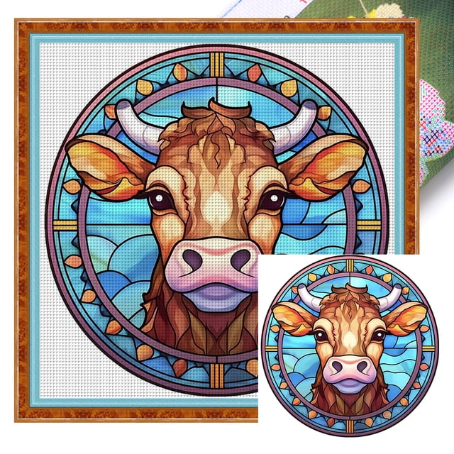 Hilo Algodón Bordado Punto Cruz Vaca Vitral Impreso 18CT 20x20cm