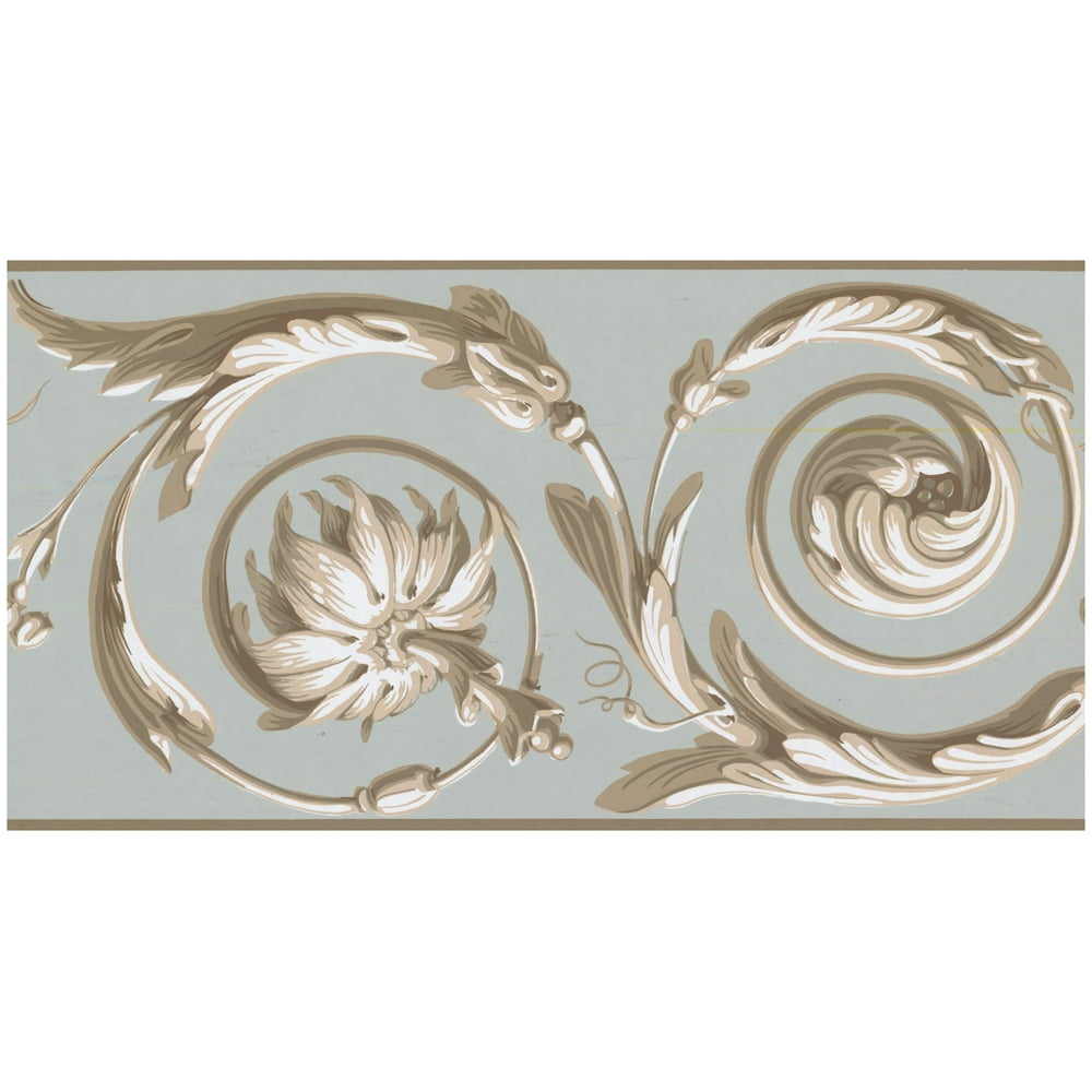 Prepasted Wall Border Abstract Muted Gold Damask Vines Silver