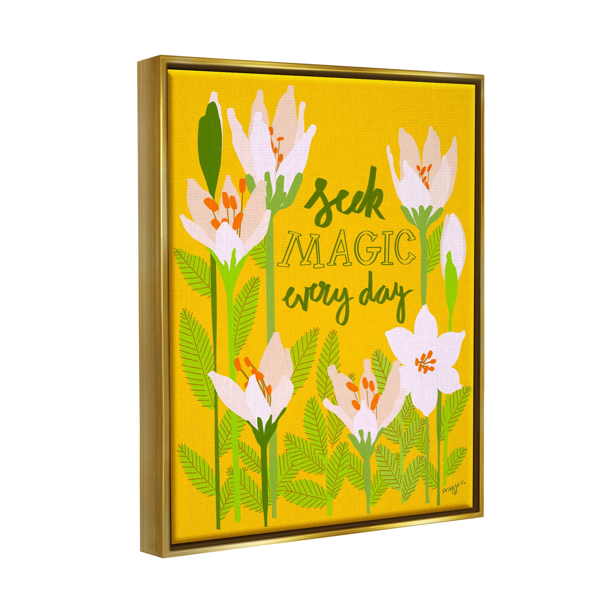 Stupell Industries Seek Magic Every Day Botanical & Floral Painting Gold Floater Framed Canvas Art Print Wall Art, 25 x 31