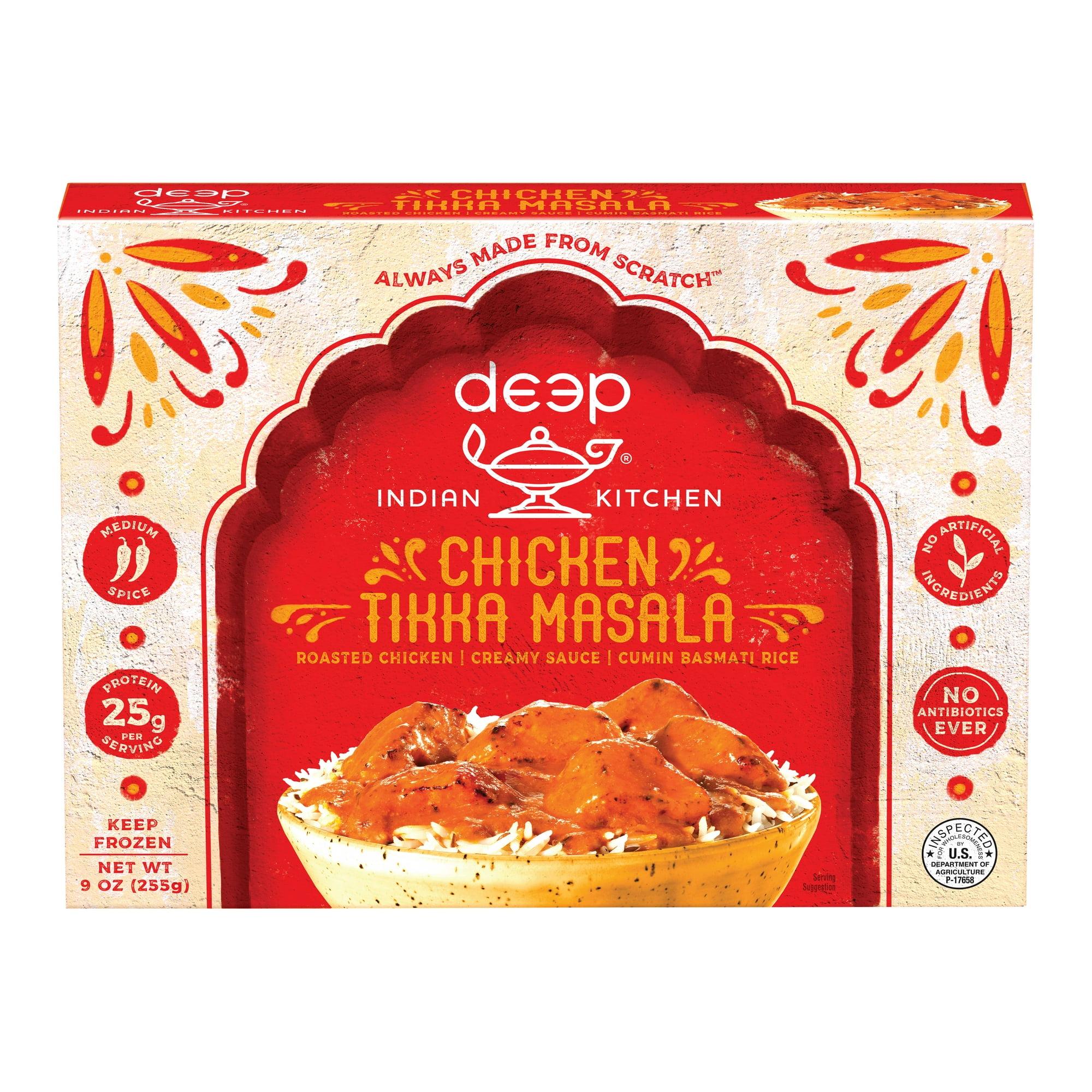 Deep Indian Kitchen Chicken Tikka Masala With Turmeric Rice, Frozen Packaged Meal, 9oz