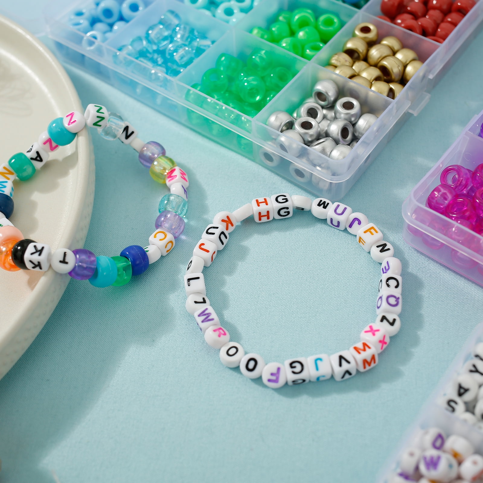 FVKRNYZ 1977Pcs Pony Beads Kit for Bracelet Making 64 Colors 9mm Kandi Beads Set Plastic Pony Beads Bulk with 375pcs Letter Beads Elastic String DIY Bracelets Jewelry Beads