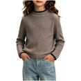 thumbnail image 6 of Girls Half Turtleneck Long‑Sleeve Ribbed Knit Tops, Slim Stretchy Contrast Trim Basic Layering Pullover for Cool Season Daily Wear | CSEONE, 6 of 6