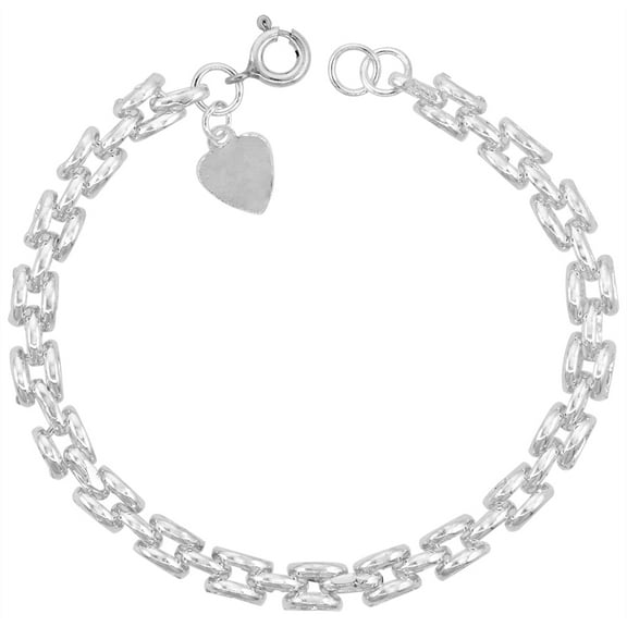 925 Sterling Silver Solid Italian Panther Link Charm Bracelet 8mm