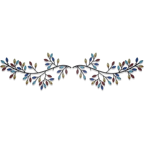 2 Pieces Metal Tree Leaf Wall Decor Vine Olive Branch Leaf Wall Art Wrought Iron Scroll Sculptures Above the Bed, Living Room, Outdoor Decoration