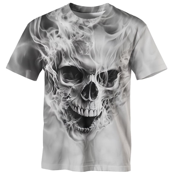 GHUALURU Men's Skull Graphic T-Shirt Smoke Print Tee Casual Streetwear Crewneck Short Sleeve Shirt