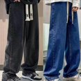 thumbnail image 2 of Wide Leg Denim Pants Stretch Loose High Waisted Trousers for All Season, 2 of 4