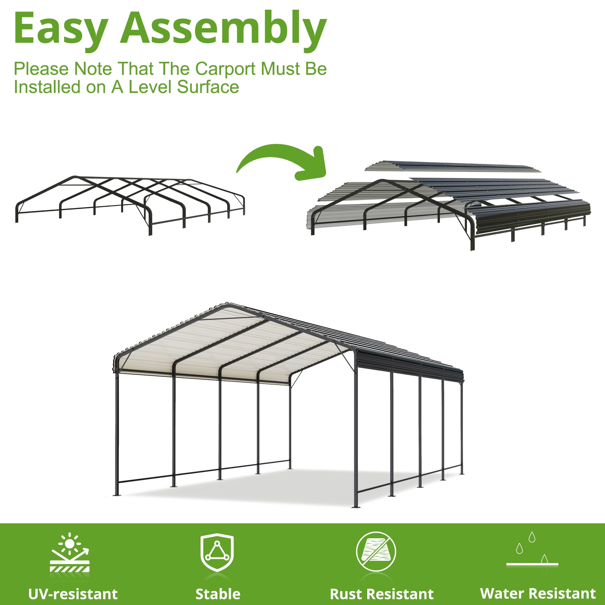 NETAJE 12x20 FT Heavy Duty Metal Carport, Outdoor Car Port Canopy with Galvanized Steel Roof & Reinforced Base, Outdoor Shelter for Trucks, Boats, Party