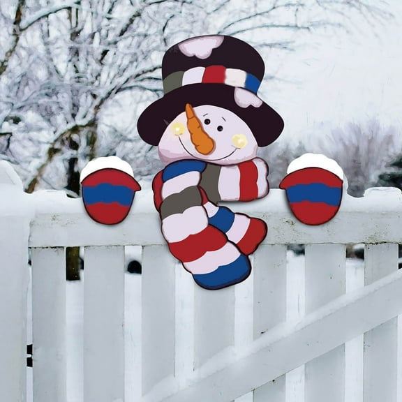 Dserhfy Snowman Fence Peeker Christmas Decoration Funny Wooden Christmas Fence Ornament Cute Snowman Peeking Yard Sign for Garden Courtyard Wall Holiday Home Decor